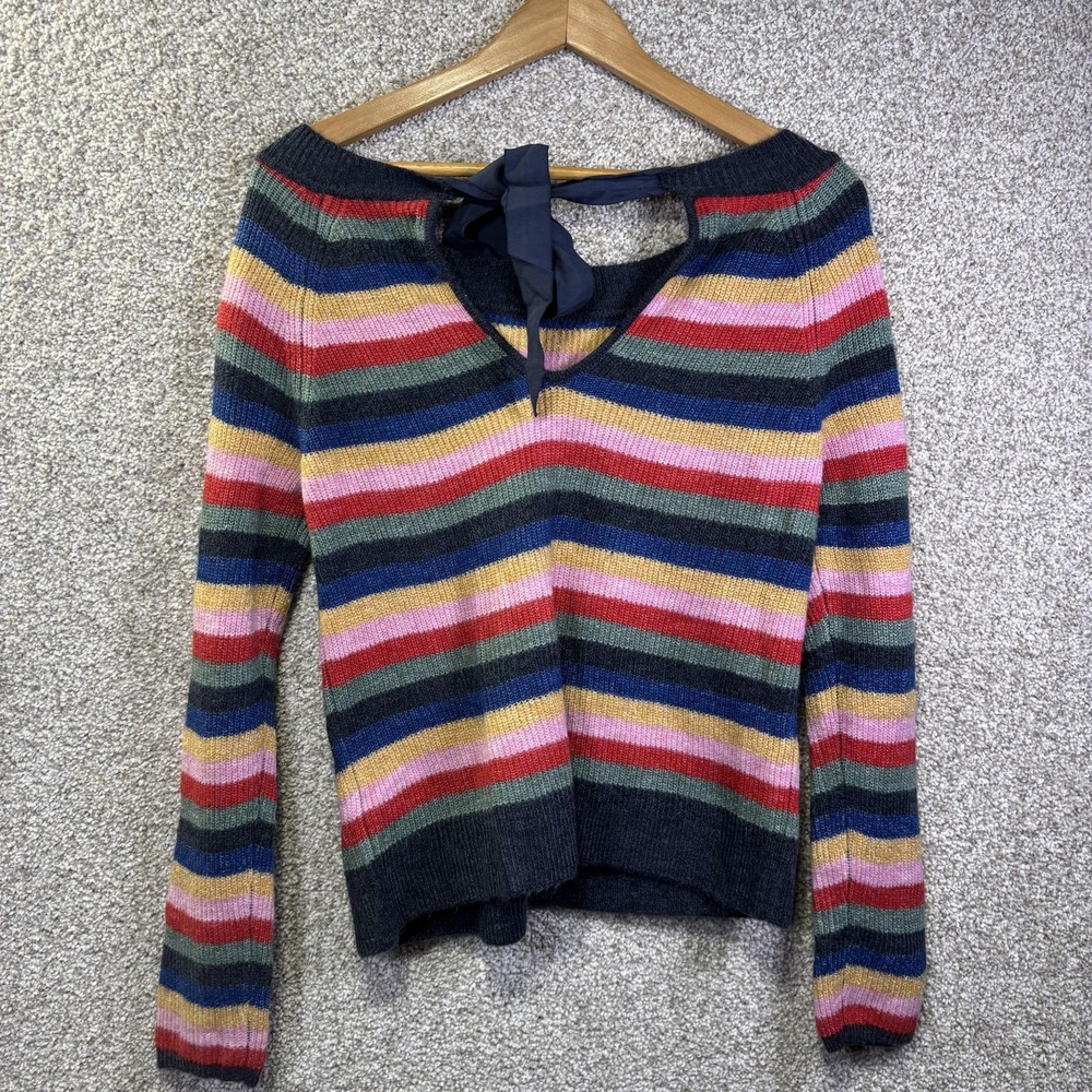 Abercrombie & Fitch Sweater Womens Medium Multicolor Striped Boat Neck Bow Knit‎ - Picture 6 of 6